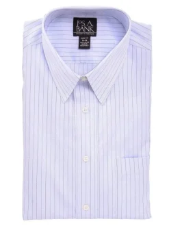 Jos A Bank Mens 100% Cotton Blue Striped Slim Fit Dress Shirt