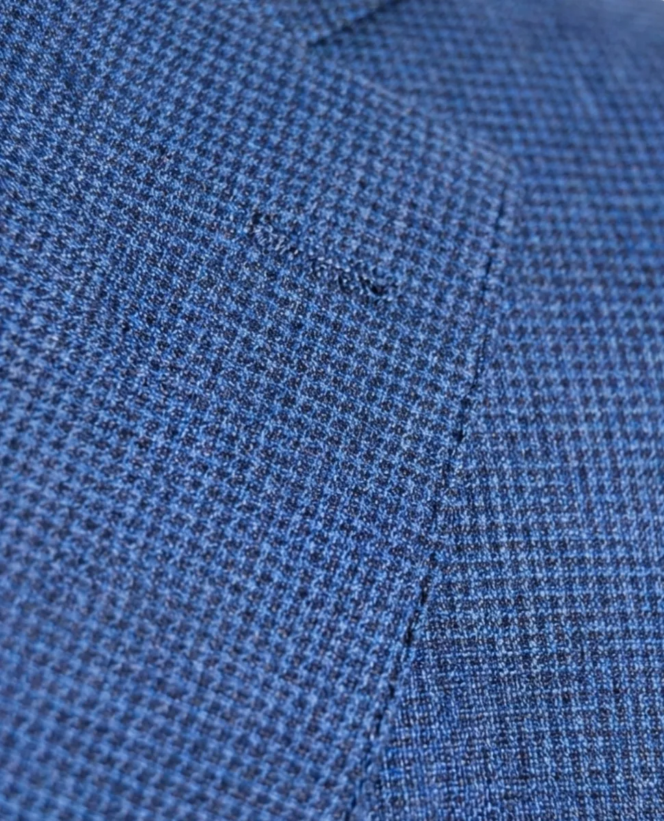 Joseph Bach Mens Blue Microcheck Half-Canvassed Slim Fit Notch Lapels 2 Button Wool Suit