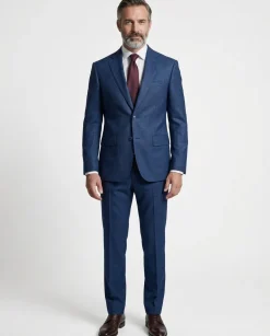 Joseph Bach Mens Blue Microcheck Half-Canvassed Classic Fit Notch Lapels 2 Button Wool Suit