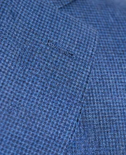 Joseph Bach Mens Blue Microcheck Half-Canvassed Classic Fit Notch Lapels 2 Button Wool Suit