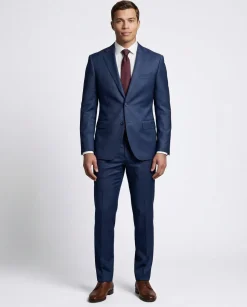 Joseph Bach Mens Blue Plaid Half-Canvassed Slim Fit Notch Lapels 2 Button Wool Suit