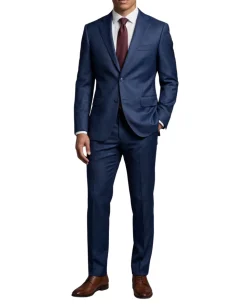 Joseph Bach Mens Blue Plaid Half-Canvassed Slim Fit Notch Lapels 2 Button Wool Suit