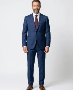 Joseph Bach Mens Blue Textured Half-Canvassed Classic Fit Notch Lapels 2 Button Wool Suit