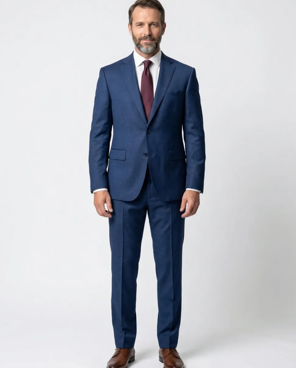 Joseph Bach Mens Blue Textured Half-Canvassed Classic Fit Notch Lapels 2 Button Wool Suit