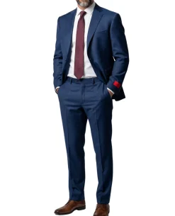 Joseph Bach Mens Blue Textured Half-Canvassed Classic Fit Notch Lapels 2 Button Wool Suit