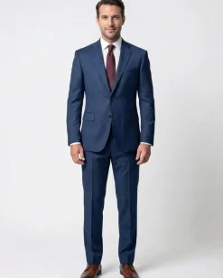 Joseph Bach Mens Blue Textured Half-Canvassed Slim Fit Notch Lapels 2 Button Wool Suit