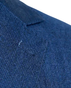 Joseph Bach Mens Blue Textured Half-Canvassed Slim Fit Notch Lapels 2 Button Wool Suit