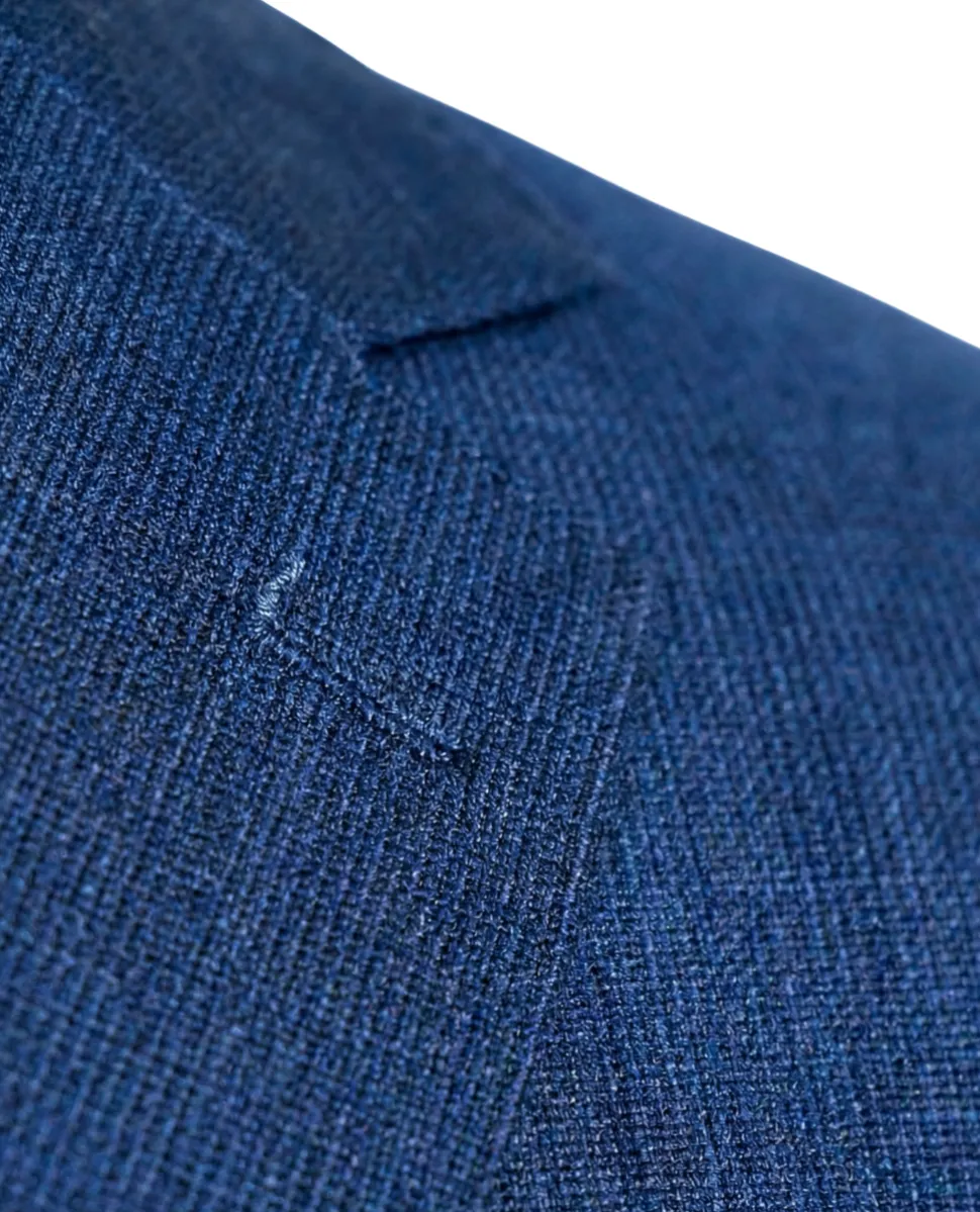 Joseph Bach Mens Blue Textured Half-Canvassed Slim Fit Notch Lapels 2 Button Wool Suit