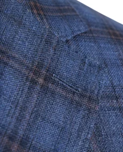 Joseph Bach Mens Blue Windowpane Plaid Half-Canvassed Classic Fit Notch Lapels 2 Button Wool Suit