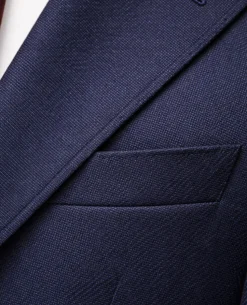 Joseph Bach Mens Dark Blue Textured Weave Half-Canvassed Classic Fit Notch Lapels 2 Button Wool Suit