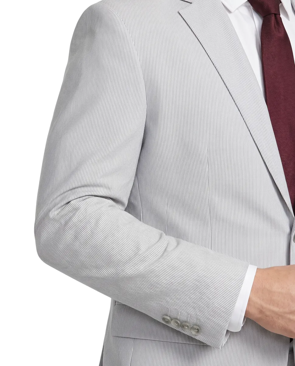 Kenneth Cole New York Gray Pinstriped Cotton Slim Fit Notch Lapel 2-button Suit