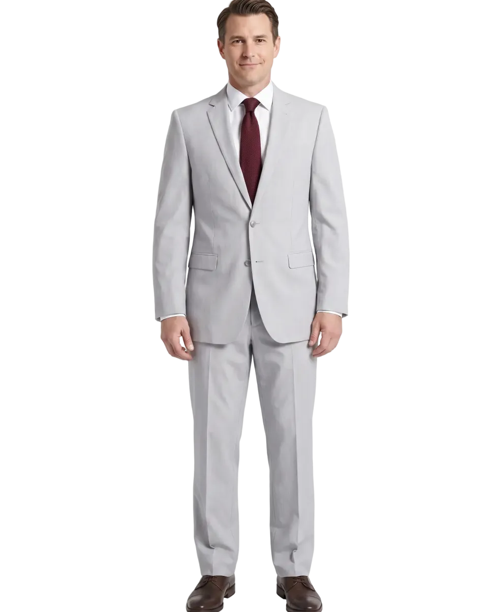 Kenneth Cole New York Gray Pinstriped Cotton Slim Fit Notch Lapel 2-button Suit