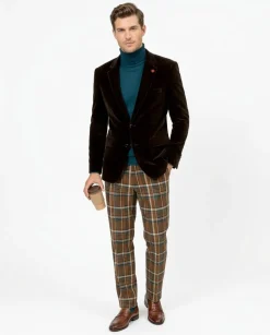 Kent & Park Men's Velvet Solid Brown Classic Fit Blazer Sportcoat