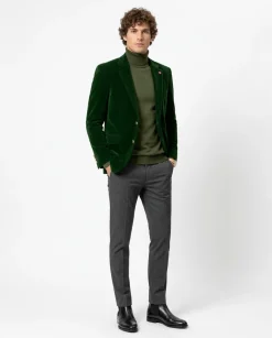 Kent & Park Men's Velvet Solid Green Classic Fit Blazer Sportcoat