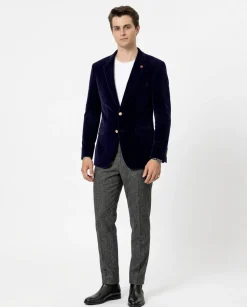 Kent & Park Men's Velvet Solid Navy Blue Classic Fit Blazer Sportcoat