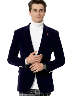 Kent & Park Men's Velvet Solid Navy Blue Classic Fit Blazer Sportcoat