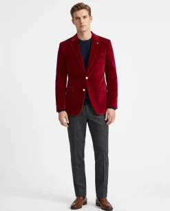 Kent & Park Men's Velvet Solid Red Classic Fit Blazer Sportcoat