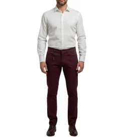 Label E Burgundy Regular Fit Cotton Stretch Five-pocket Jeans Pants