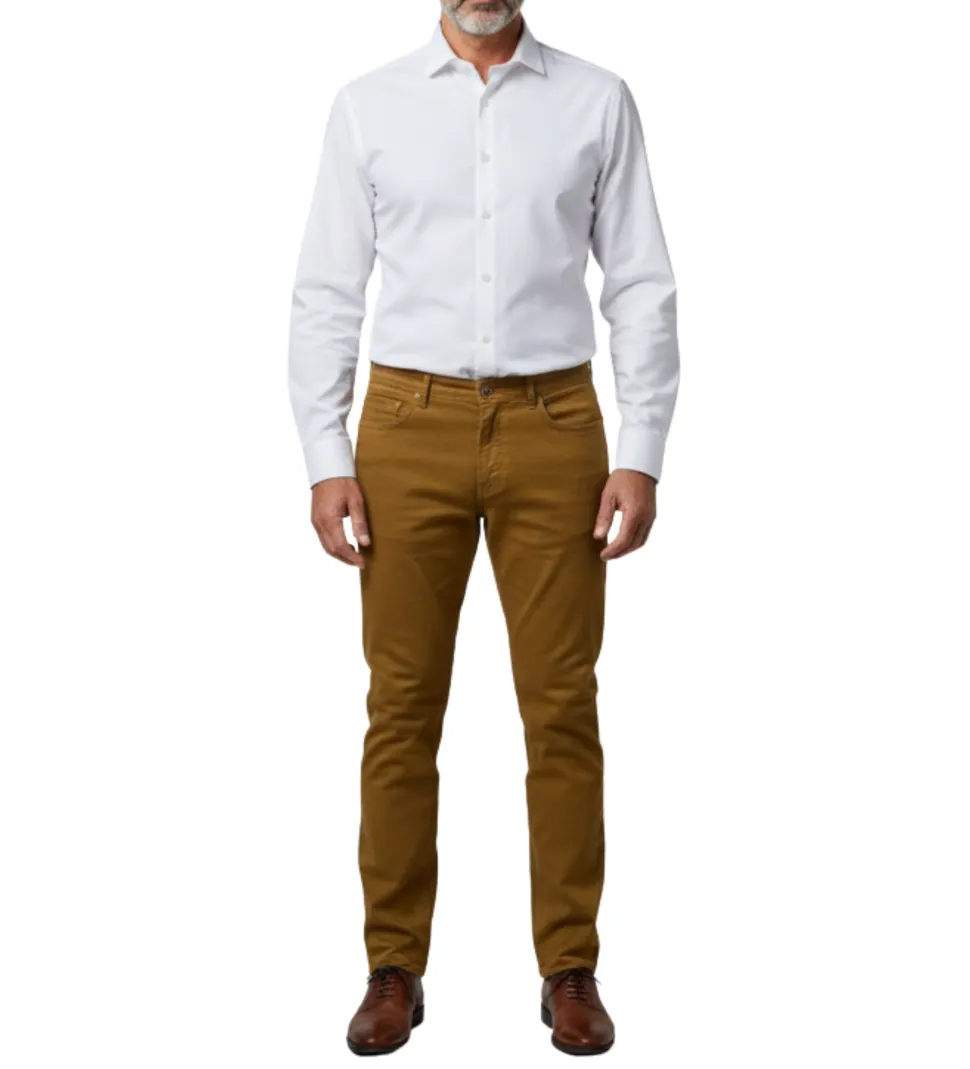 Label E Camel Regular Fit Cotton Stretch Five-pocket Jeans Pants