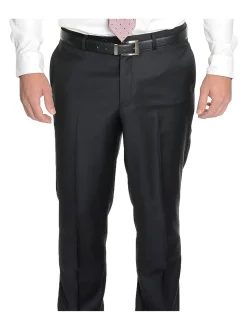 Label E Mens Black Classic Fit 100% Super 150s Wool 2 Piece Suit