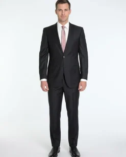 Label E Mens Black Classic Fit 100% Super 150s Wool 2 Piece Suit