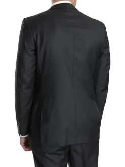 Label E Mens Black Classic Fit 100% Super 150s Wool 2 Piece Suit