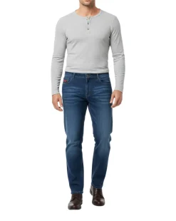 Label E Mens Navy Blue Denim Modern Fit Cotton Stretch Casual Jeans Pants