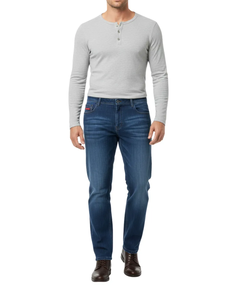 Label E Mens Navy Blue Denim Modern Fit Cotton Stretch Casual Jeans Pants