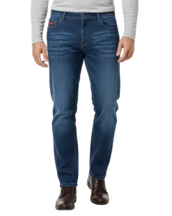 Label E Mens Navy Blue Denim Modern Fit Cotton Stretch Casual Jeans Pants