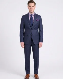 Label E Mens Slim Fit Navy Blue Birdseye 100% Wool 2 Piece Suit