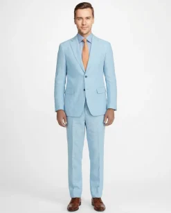 Label E Men's Solid Blue Classic Fit 100% Linen Suit