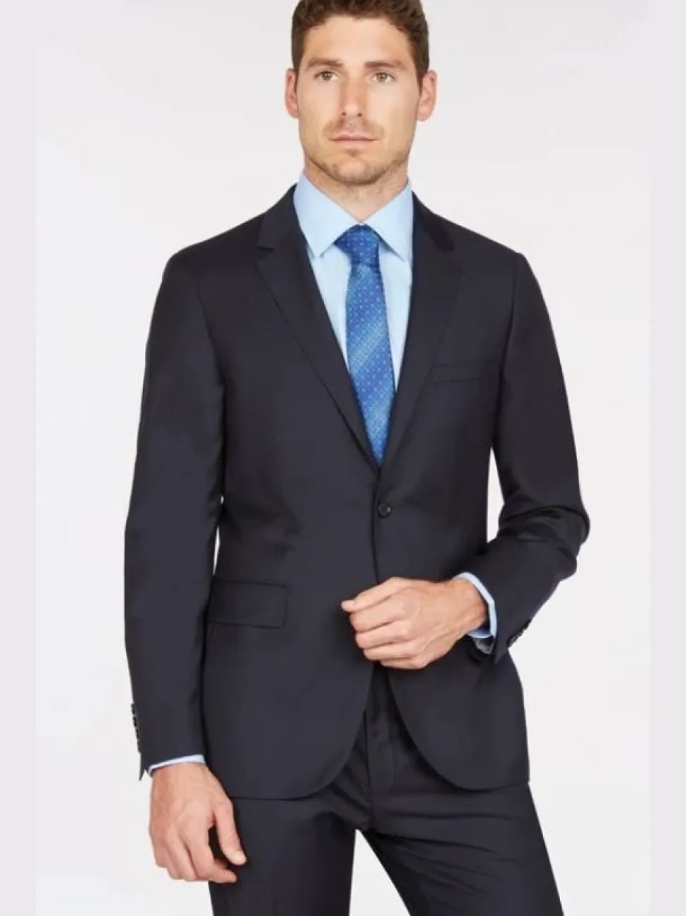 Label E Men's Solid Navy Blue 100% Super 150's Wool Slim Fit Suit
