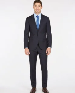 Label E Men's Solid Navy Blue 100% Super 150's Wool Slim Fit Suit