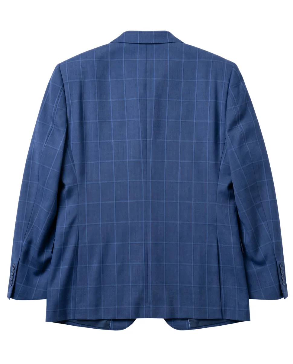 Label M Blue Check Wool Classic Fit Peak Lapel Double Breasted Suit