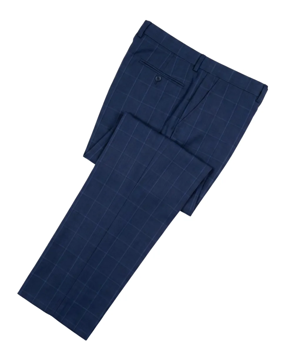 Label M Blue Check Wool Classic Fit Peak Lapel Double Breasted Suit