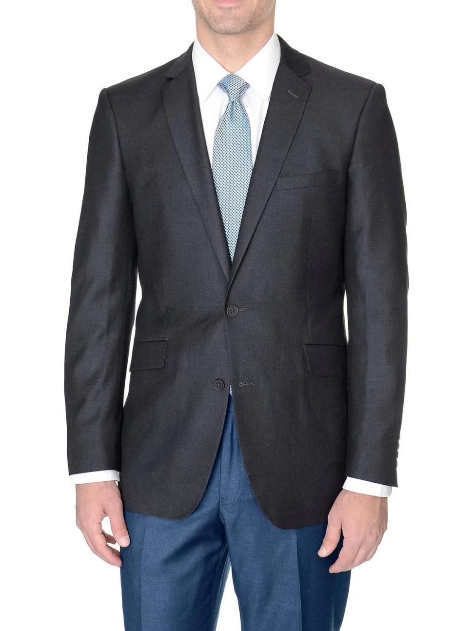 Label M Men's Classic Fit Charcoal Gray Two Button Wool Blazer Sportcoat