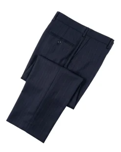 Label M Mens Navy Blue Pinstriped Regular Fit 100% Wool 2 Button Suit