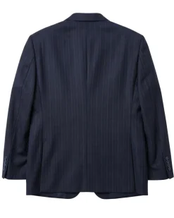 Label M Mens Navy Blue Pinstriped Regular Fit 100% Wool 2 Button Suit