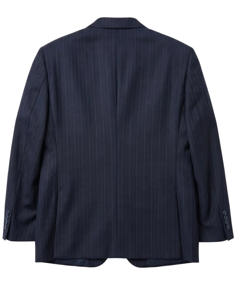Label M Mens Navy Blue Pinstriped Regular Fit 100% Wool 2 Button Suit
