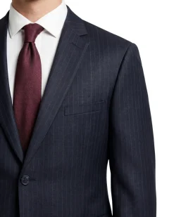 Label M Mens Navy Blue Pinstriped Regular Fit 100% Wool 2 Button Suit