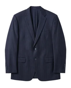 Label M Mens Navy Blue Pinstriped Regular Fit 100% Wool 2 Button Suit