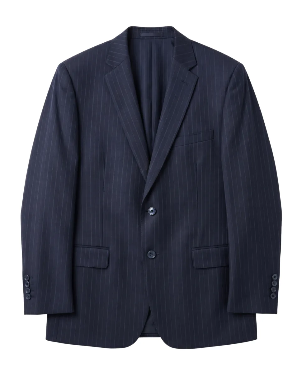 Label M Mens Navy Blue Pinstriped Regular Fit 100% Wool 2 Button Suit