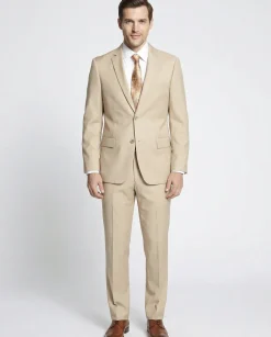 Label M Mens Solid Tan Classic Fit Wool Two Button Suit