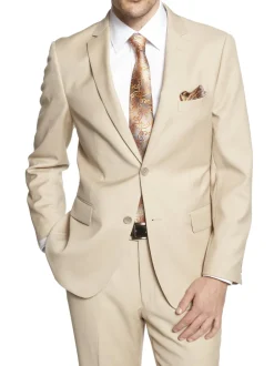 Label M Mens Solid Tan Classic Fit Wool Two Button Suit