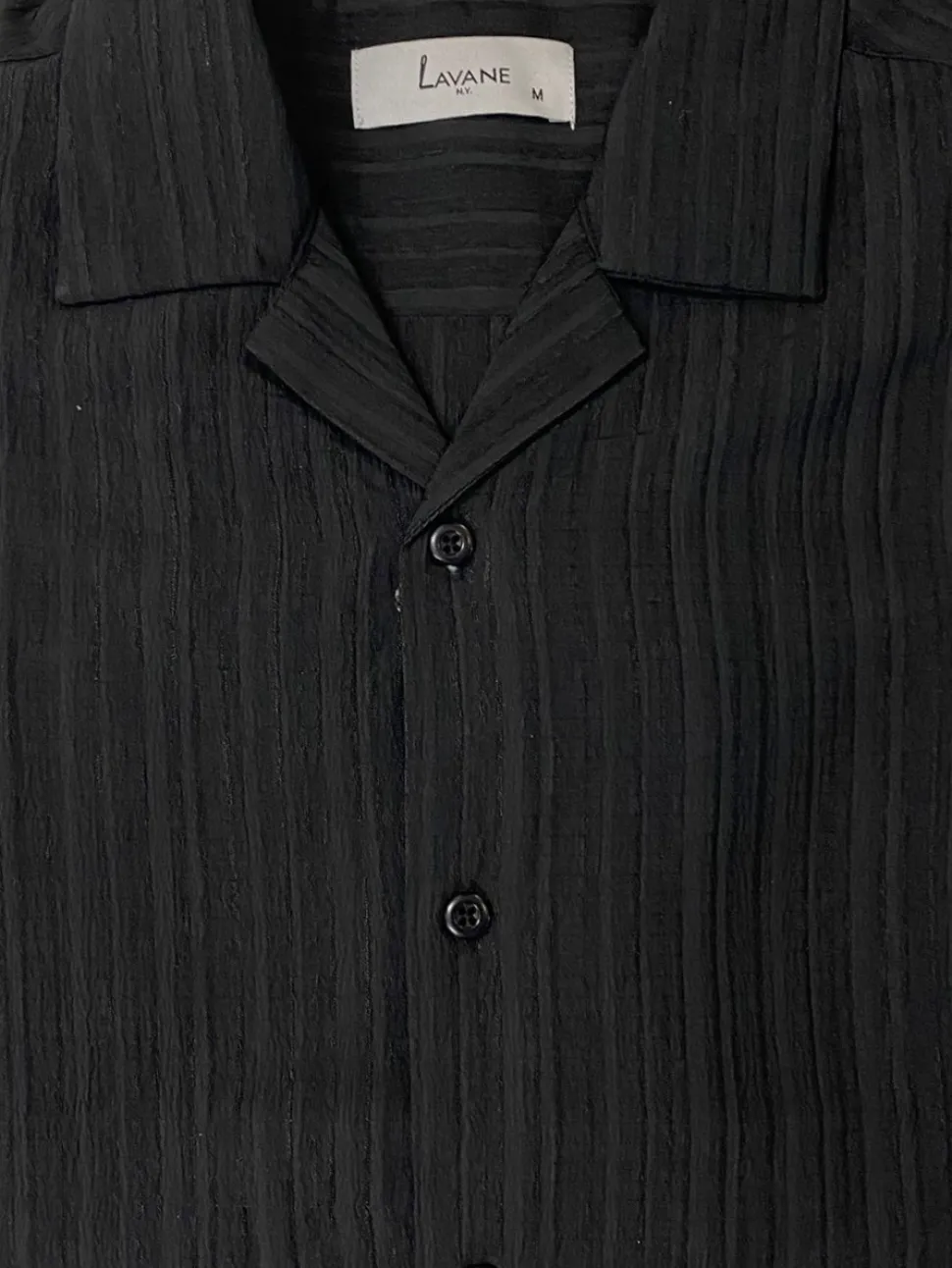 Lavane Mens Black Textured Short Sleeve Button-Up Polo Casual Shirt