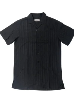 Lavane Mens Black Textured Short Sleeve Button-Up Polo Casual Shirt