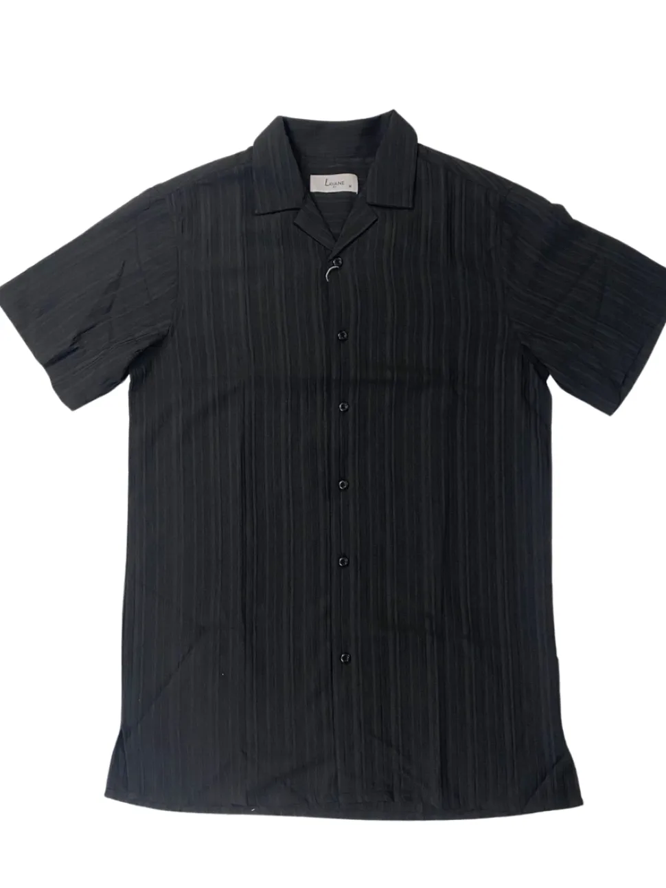 Lavane Mens Black Textured Short Sleeve Button-Up Polo Casual Shirt