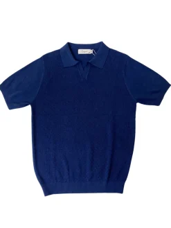 Lavane Mens Cobalt Blue Textured Short Sleeve Knit Polo Casual Shirt