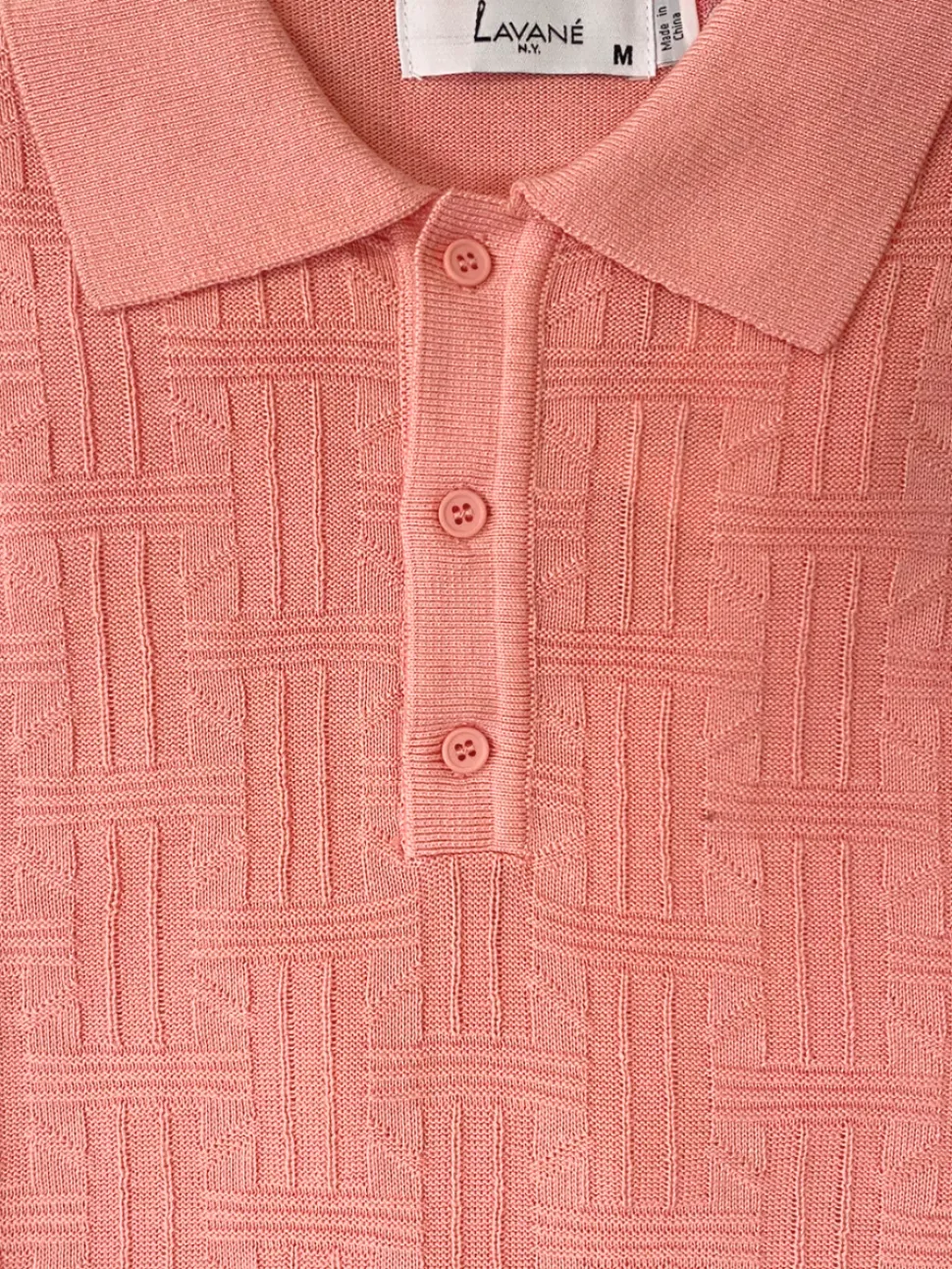 Lavane Mens Coral Pink Textured Short Sleeve Knit Polo Casual Shirt