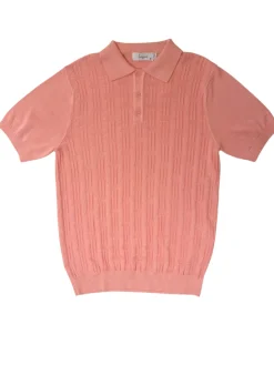 Lavane Mens Coral Pink Textured Short Sleeve Knit Polo Casual Shirt